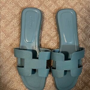 Blue/ Turquoise Hermes style Sandals with logo